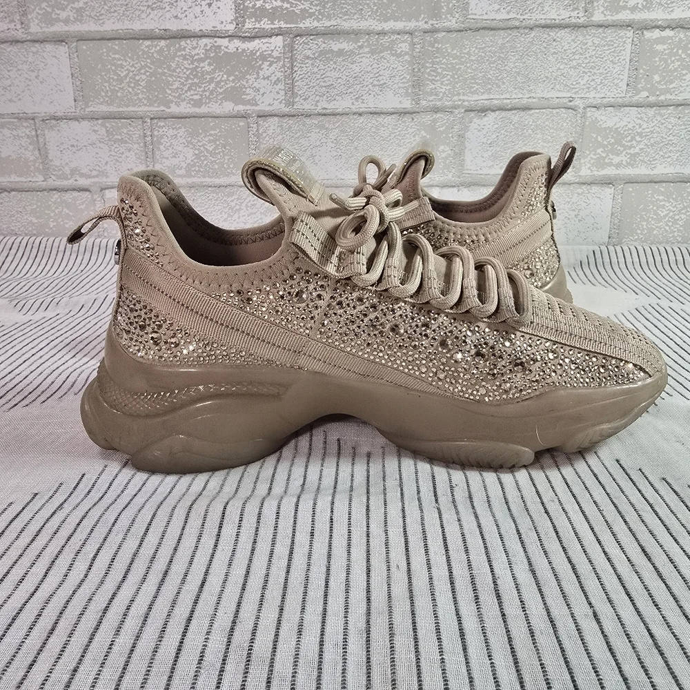 Steve Madden Women's Maxima Glam Beige Sneakers size 9 Used w/ Box